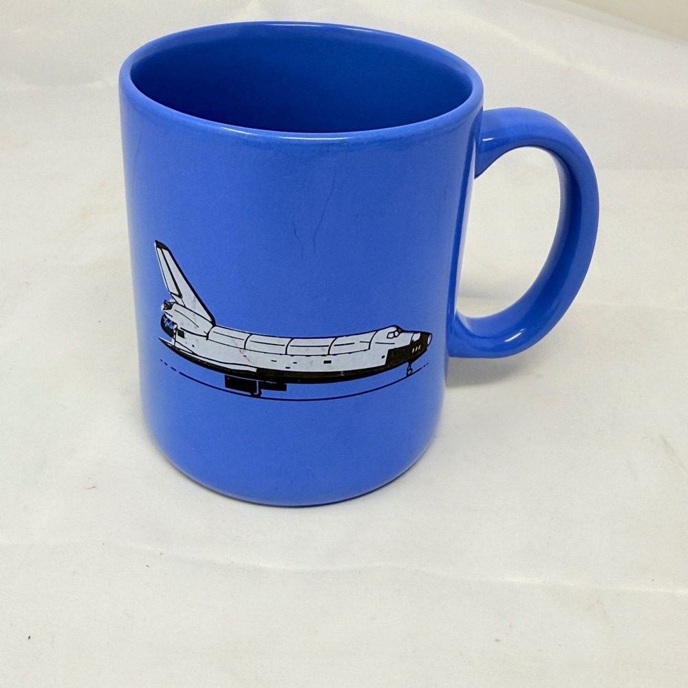 Vintage 1992 Space Shuttle STS Mug Lion Mfg Atlanta GA Orbiter NASA Era Blue